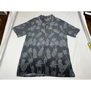 Batek Bay Mens Gray Rayon Hawaiian‎ Shirt Pineapple Palm Trees XLT Tropical